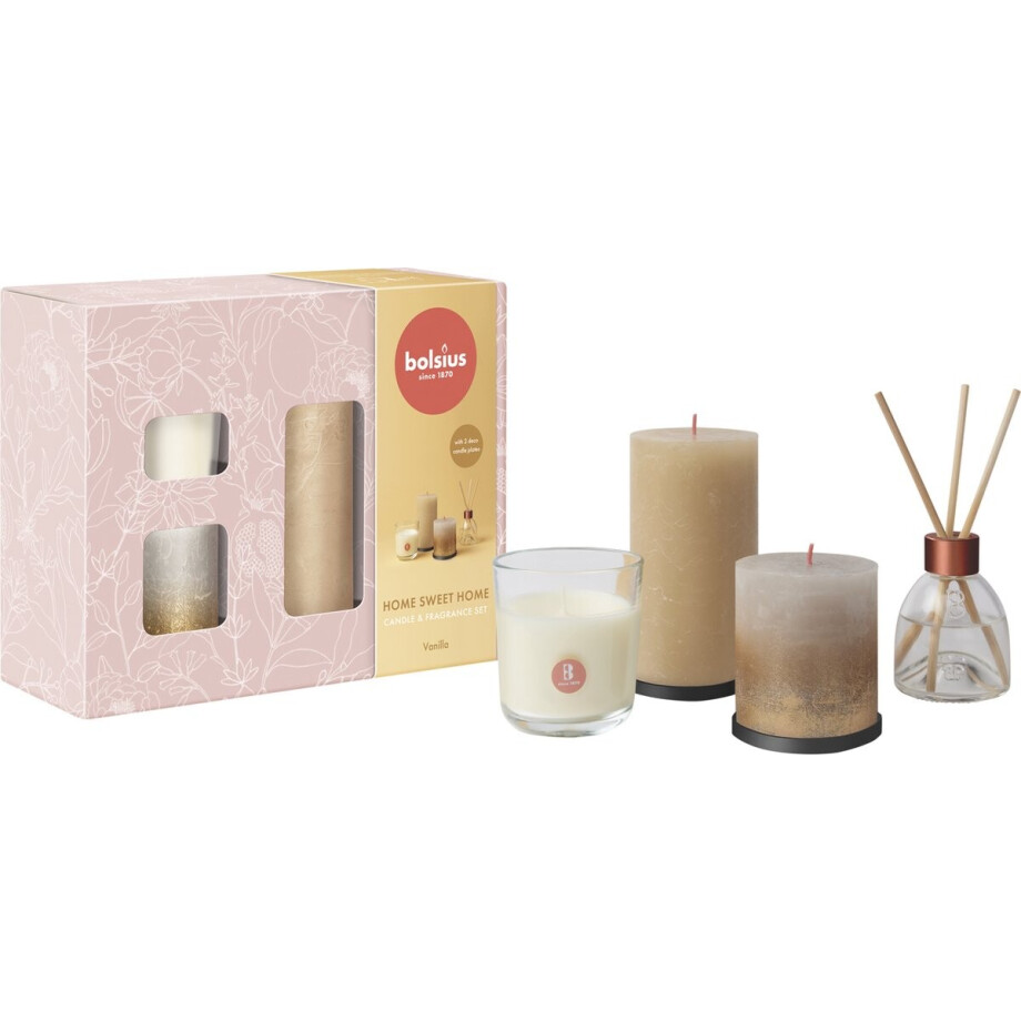 Bolsius - Rustieke Kaarsen Set - Geur Set - Giftset - Home Sweet Home - Vanille afbeelding 1