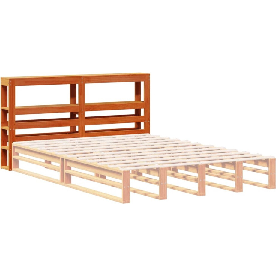 vidaXL - Hoofdbord - met - schappen - 150 - cm - massief - grenenhout - wasbruin afbeelding 1