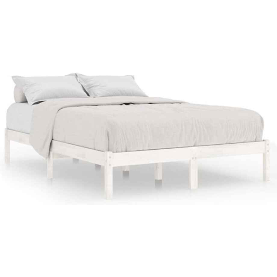 vidaXL - Bedframe - massief - hout - wit - 150x200 - cm afbeelding 1