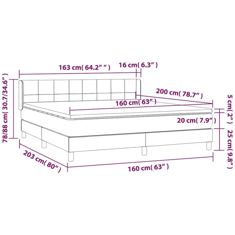 vidaXL - Boxspring - met - matras - stof - lichtgrijs - 160x200 - cm afbeelding 1