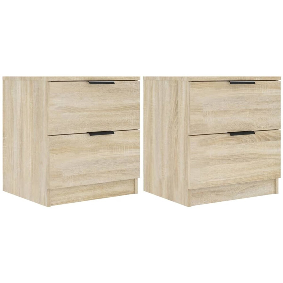 vidaXL - Nachtkastjes - 2 - st - bewerkt - hout - sonoma - eikenkleurig afbeelding 1