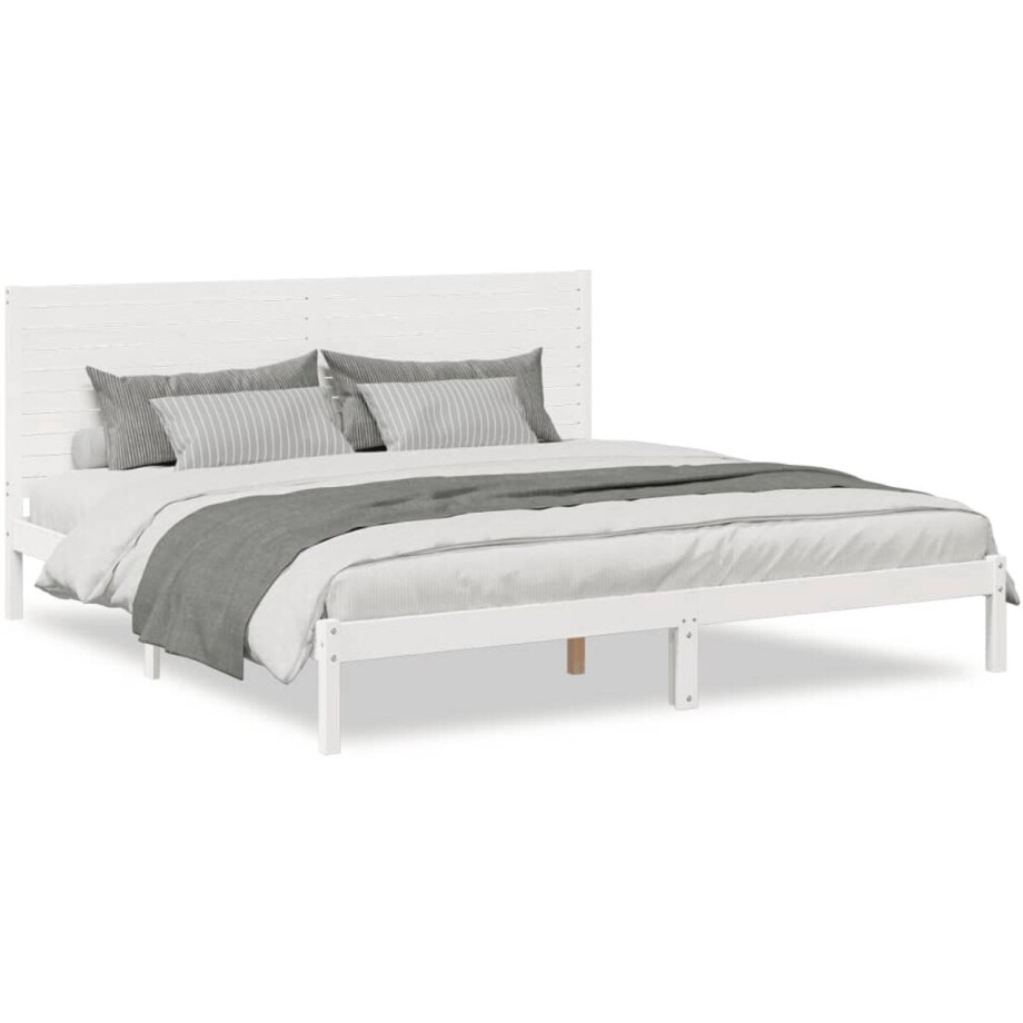 vidaXL - Bedframe - extra - lang - zonder - matras - massief - hout - wit - 180x210 - cm vidaXL - Bedframe - extra - lang - zonder - matras - massief - hout - wit - 180x210 - cm afbeelding 1