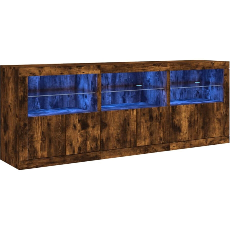 vidaXL - Dressoir - met - LED-verlichting - 181,5x37x67 - cm - gerookt - eikenkleur afbeelding 1