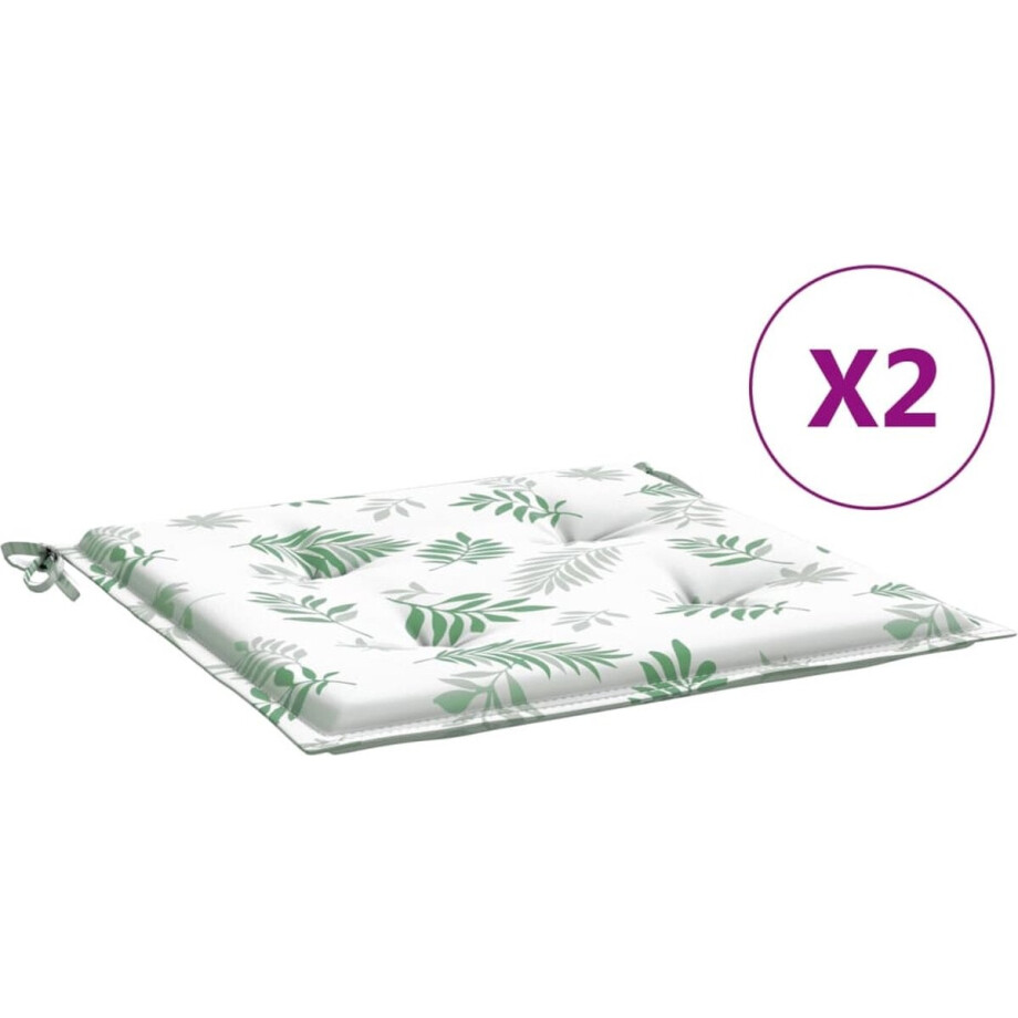 vidaXL - Stoelkussens - 2 - st - bladpatroon - 40x40x4 - cm - stof afbeelding 1