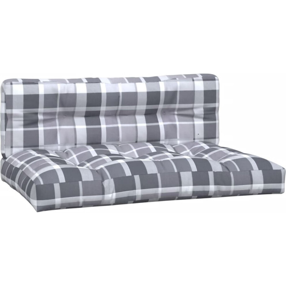 vidaXL - Palletkussens - 2 - st - ruitpatroon - stof - grijs vidaXL - Palletkussens - 2 - st - ruitpatroon - stof - grijs afbeelding 1
