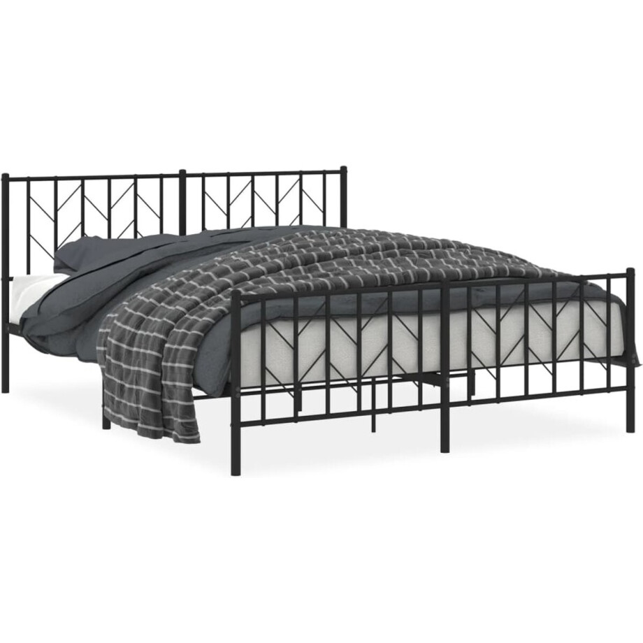 vidaXL - Bedframe - met - voetbord - zonder - matras - metaal - zwart - 160x200 - cm vidaXL - Bedframe - met - voetbord - zonder - matras - metaal - zwart - 160x200 - cm afbeelding 1