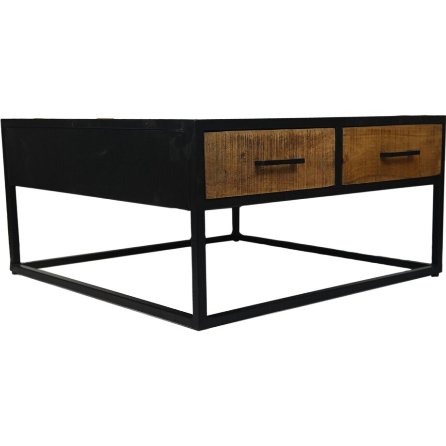 HSM Collection-Vierkante Salontafel Verona 2 La-80x80x40-Naturel/Zwart-Mango/Metaal afbeelding 1
