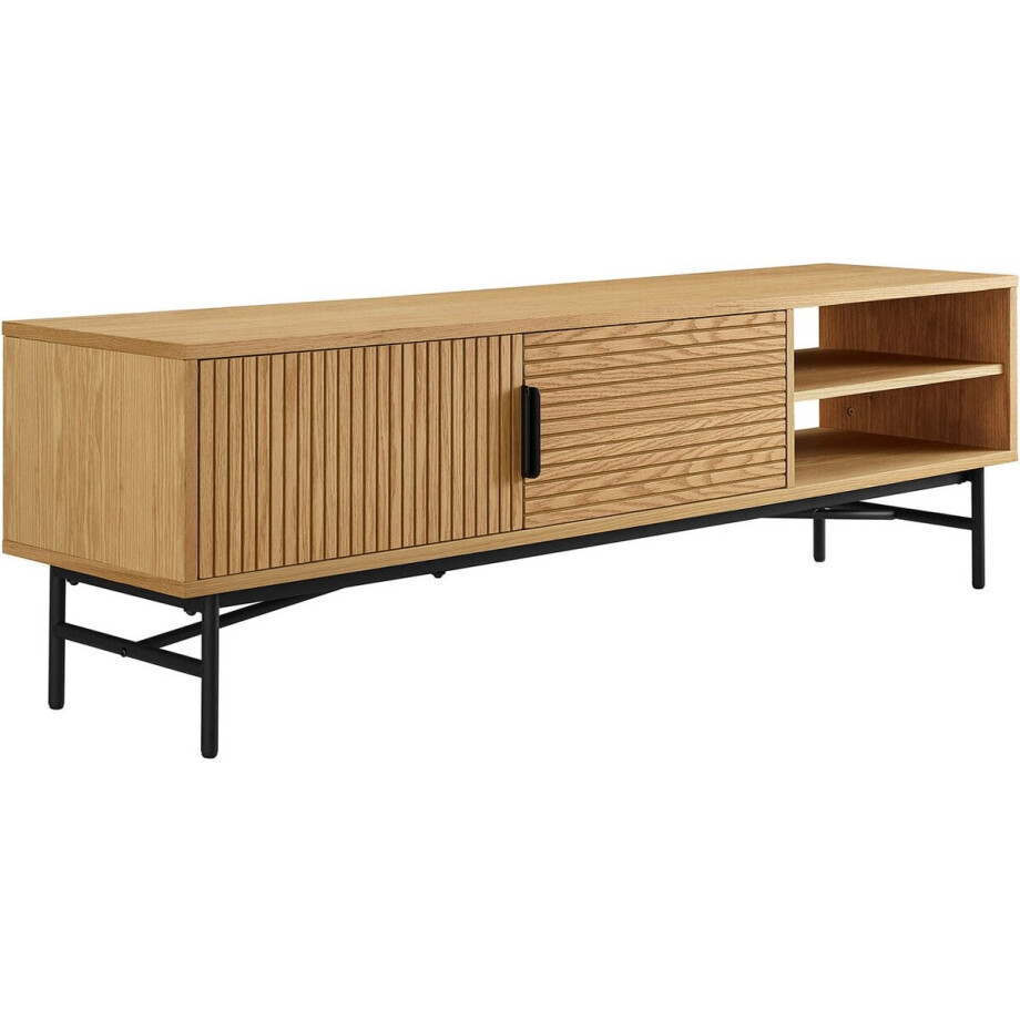 TV-Meubel Ruben Eiken - MDF - Breedte 160 cm - Hoogte 50 cm - Diepte 40 cm - Met lades - Met planken - Met openslaande deuren TV-Meubel Ruben Eiken - MDF - Breedte 160 cm - Hoogte 50 cm - Diepte 40 cm - Met lades - Met planken - Met openslaande deuren afbeelding 1