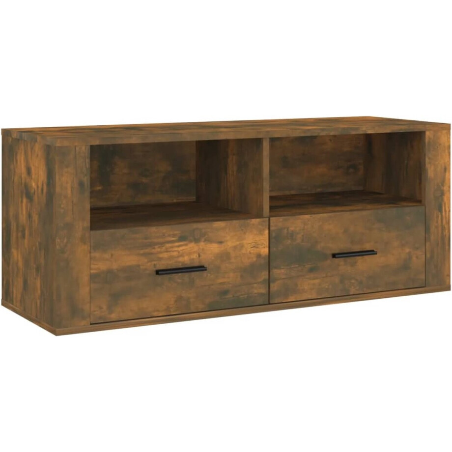 vidaXL - Tv-meubel - 100x35x40 - cm - bewerkt - hout - gerookt - eikenkleurig afbeelding 1