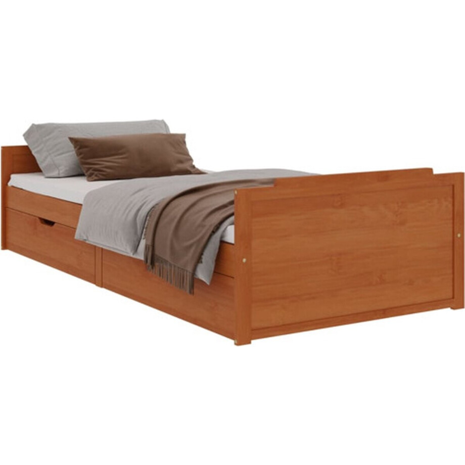 vidaXL - Bedframe - met - lades - massief - grenenhout - honingbruin - 90x200 - cm vidaXL - Bedframe - met - lades - massief - grenenhout - honingbruin - 90x200 - cm afbeelding 1