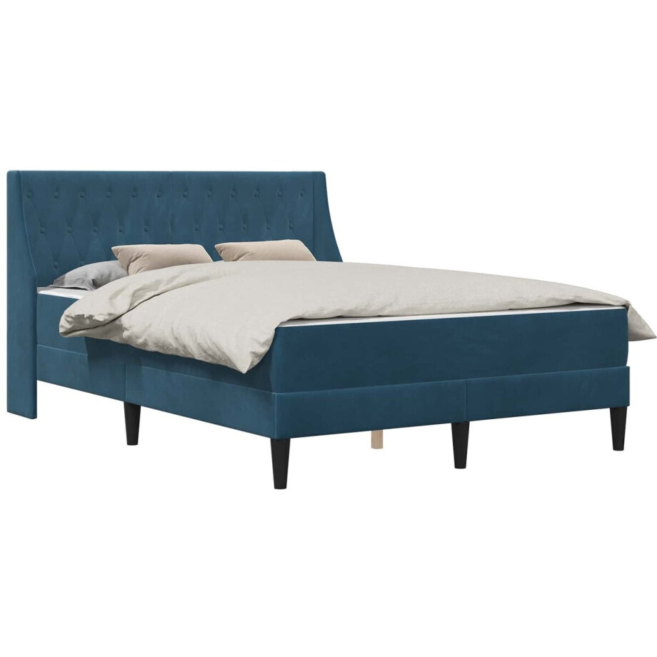 vidaXL - Bedframe - met - matras - met - matras - Blauw - 140 - x - 200 - cm - Fluweel afbeelding 1