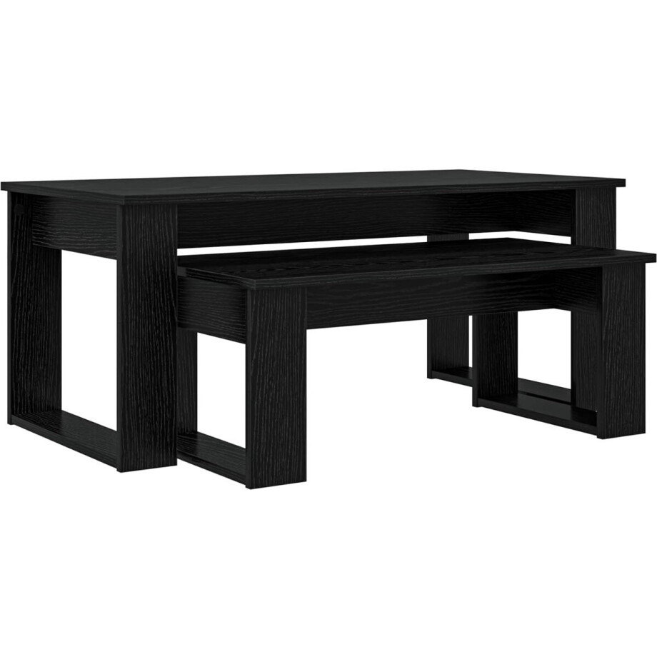 vidaXL - Koffietafel - Set - 2 - st - Zwart - Eiken - 100 - x - 50 - x - 42 - cm - Bewerkt - hout afbeelding 1