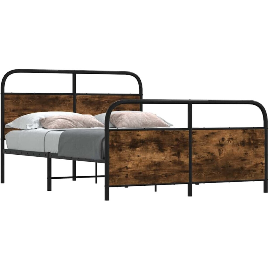 vidaXL - Bedframe - zonder - matras - metaal - gerookt - eikenkleurig - 140x200 - cm afbeelding 1