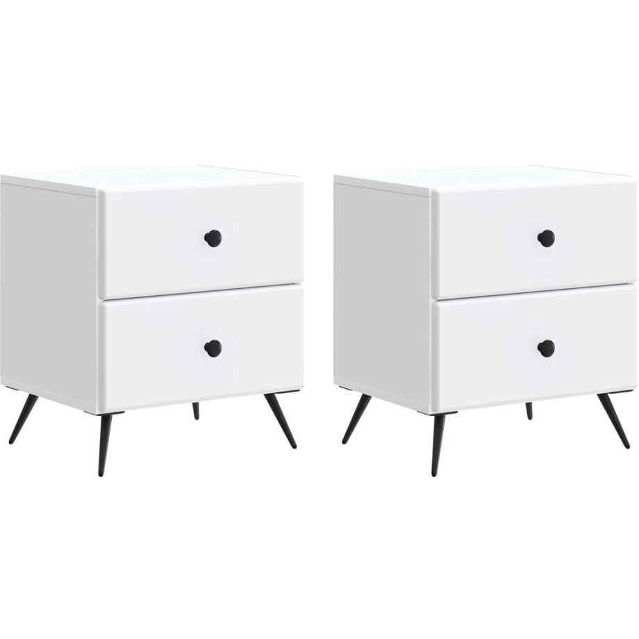 vidaXL - Nachtkastje - 2 - st - Wit - 43 - x - 34,5 - x - 47,5 - cm - Bewerkt - hout afbeelding 1