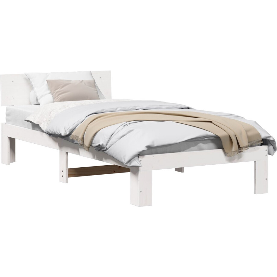 vidaXL - Bedframe - met - hoofdeinde - Wit - 100 - x - 200 - cm - Massief - grenenhout afbeelding 1