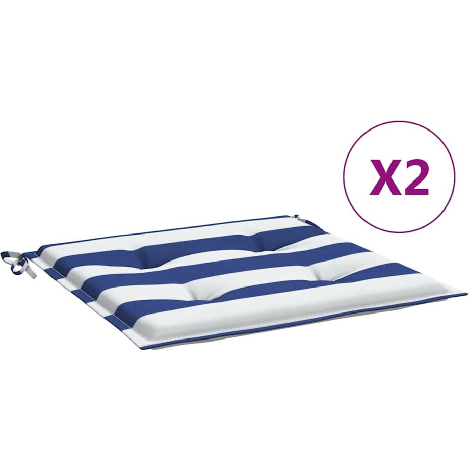 vidaXL - Tuinstoelkussens - 2 - st - gestreept - 50x50x4 - cm - stof - wit - en - blauw vidaXL - Tuinstoelkussens - 2 - st - gestreept - 50x50x4 - cm - stof - wit - en - blauw afbeelding 1