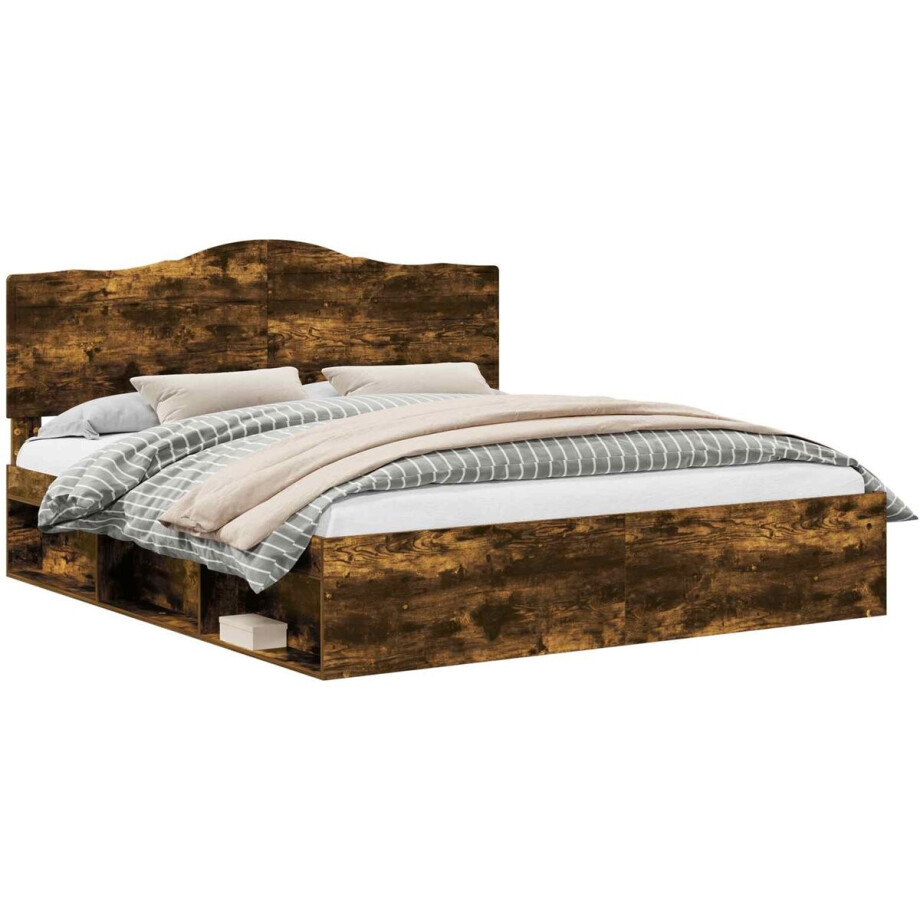 vidaXL - Bedframe - Rook - Eiken - 180 - x - 200 - cm - Massief - grenenhout afbeelding 1