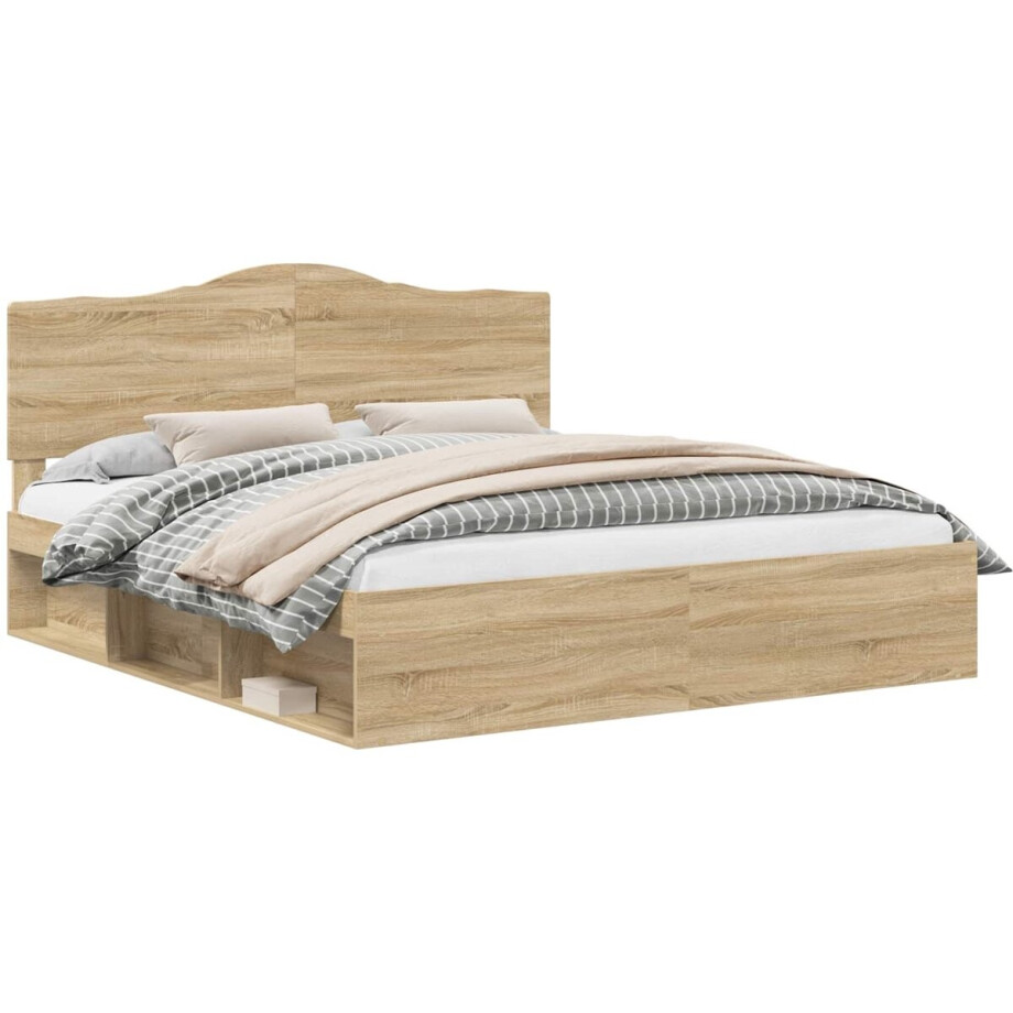 vidaXL - Bedframe - met - hoofdeinde - Sonoma - 200 - x - 200 - cm - Massief - grenenhout afbeelding 1