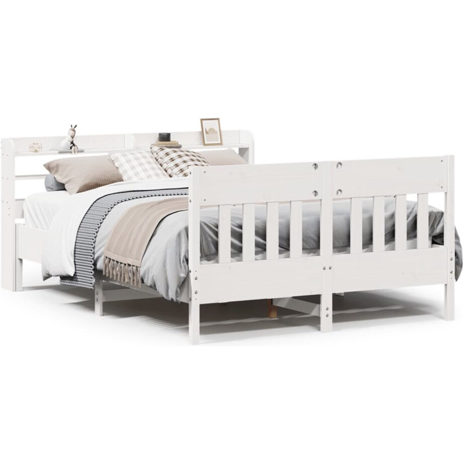 vidaXL - Bedframe - zonder - matras - massief - grenenhout - wit - 160x200 - cm afbeelding 1