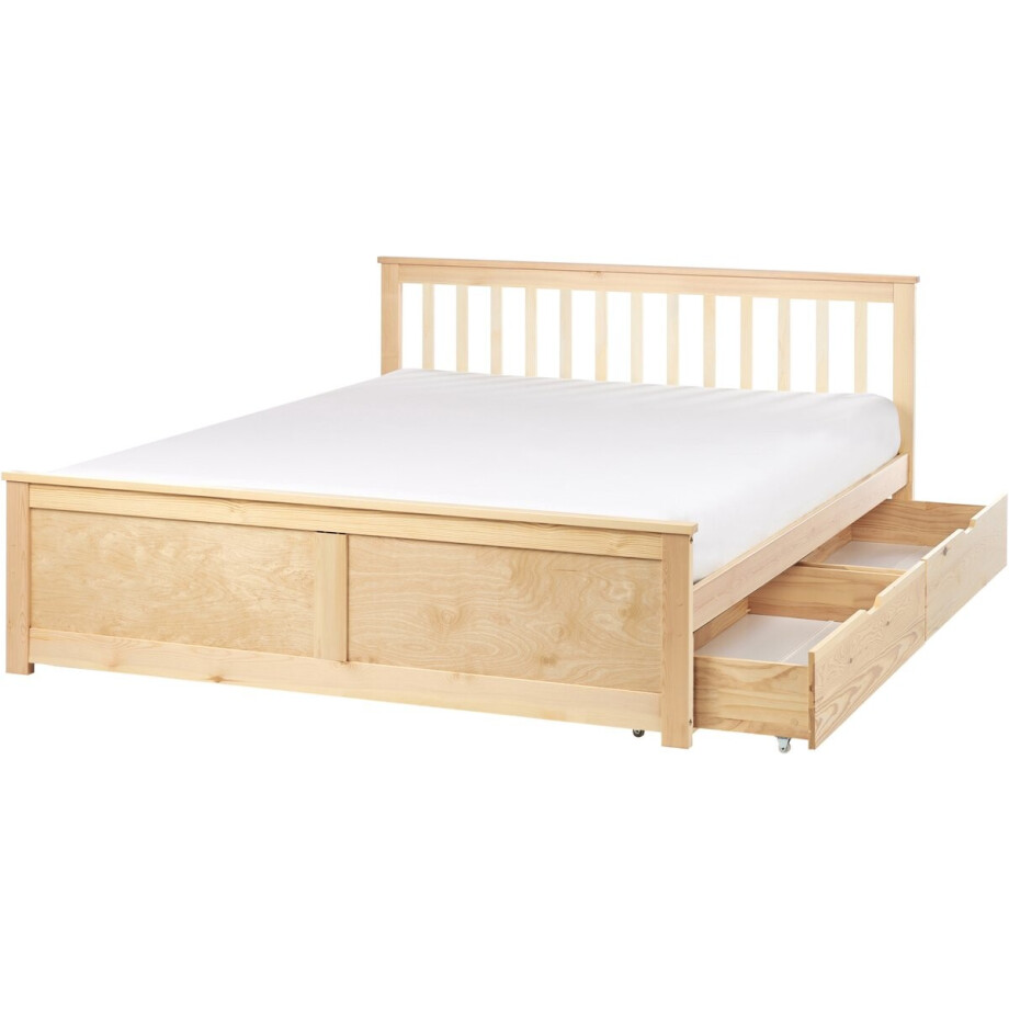 OLENDON - Bed met 2 lades - Lichtbruin - 160 x 200 cm - Dennenhout afbeelding 1