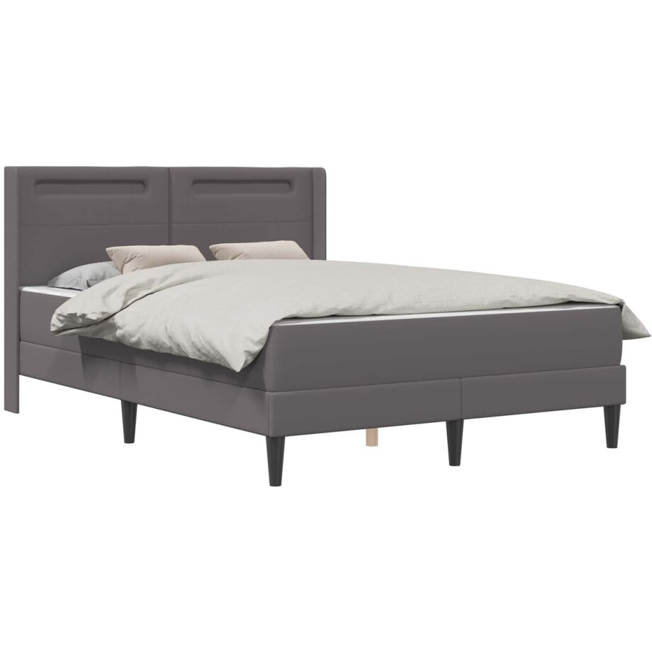 vidaXL - Bedframe - met - matras - Grijs - 140 - x - 190 - cm - Kunstleer afbeelding 1