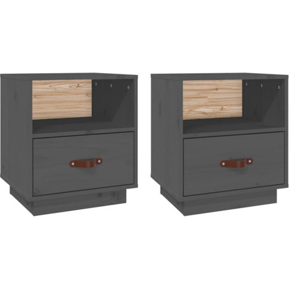 vidaXL - Nachtkastjes - 2 - st - 40x34x45 - cm - massief - grenenhout - grijs vidaXL - Nachtkastjes - 2 - st - 40x34x45 - cm - massief - grenenhout - grijs afbeelding 1