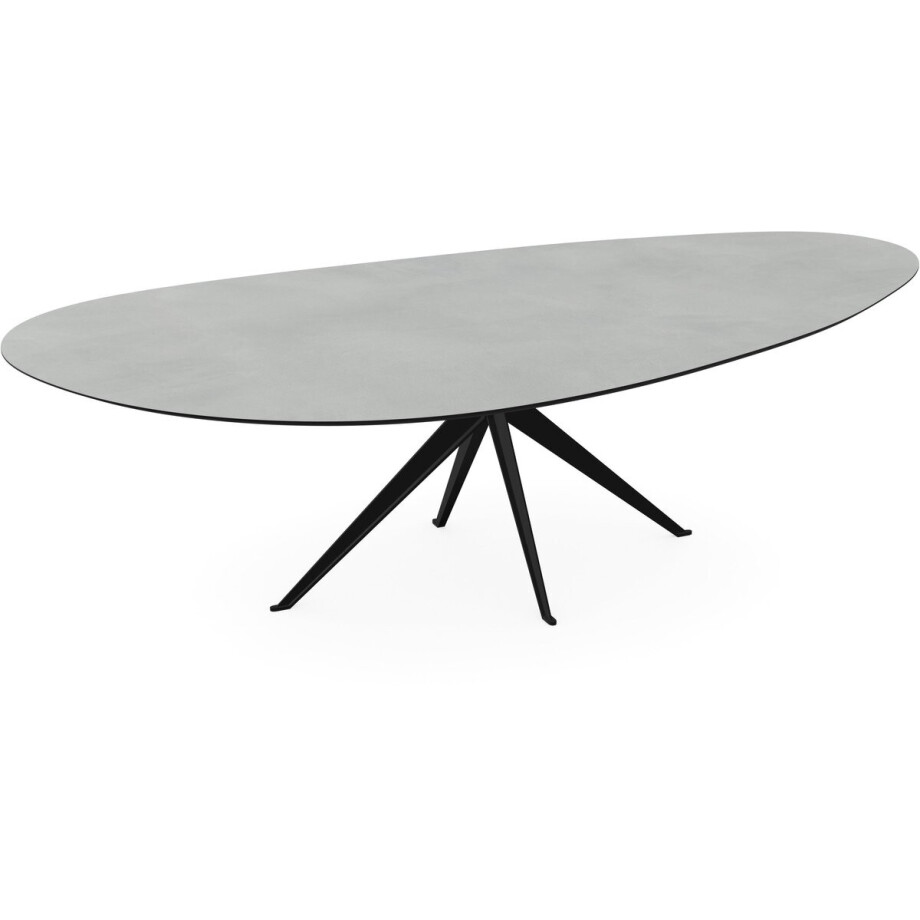 Melamine eettafel beton licht - Kiezelvorm zwart metalen onderstel - beton tafel 160 x 80 cm afbeelding 1