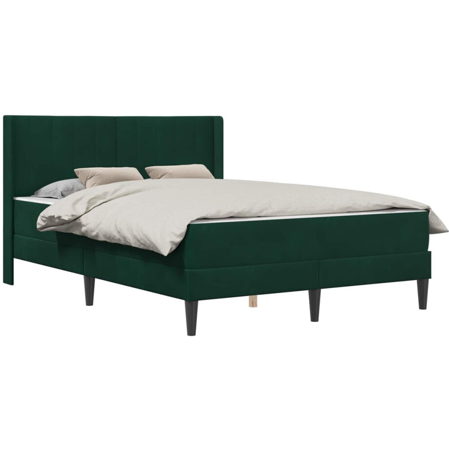 vidaXL - Bedframe - met - matras - Donkergroen - 140 - x - 200 - cm - Fluweel afbeelding 1