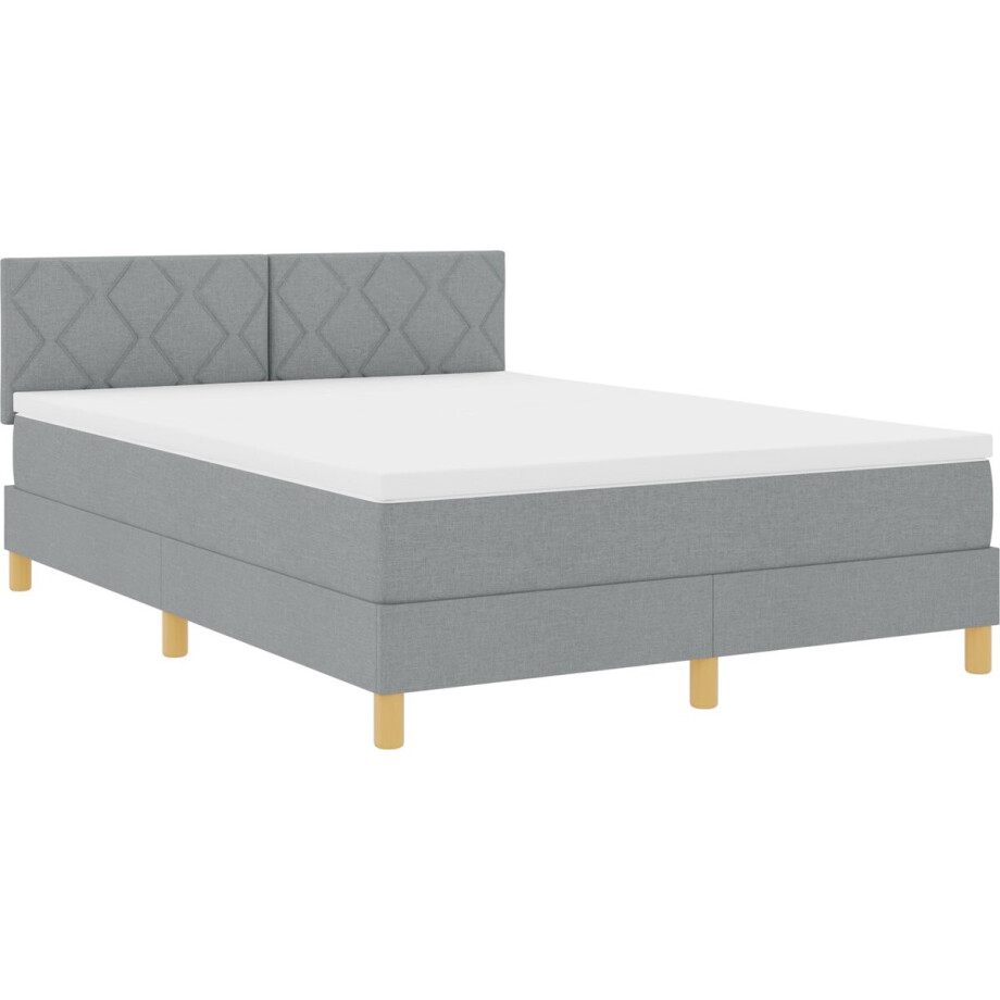 vidaXL - LED - Box - Spring - Bed - met - hoofdeinde - Lichtgrijs - 140 - x - 200 - cm - Stof afbeelding 1