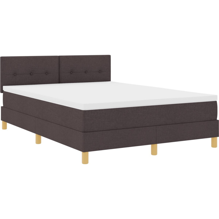 vidaXL - LED - Box - Spring - Bed - met - kussen - Donkerbruin - 140 - x - 200 - cm - Stof afbeelding 1