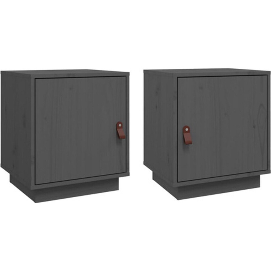 vidaXL - Nachtkastjes - 2 - st - 40x34x45 - cm - massief - grenenhout - grijs afbeelding 1