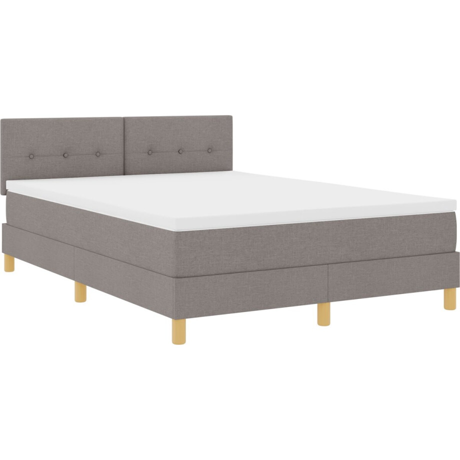 vidaXL - LED - Box - Spring - Bed - met - hoofdeinde - Taupe - 140 - x - 200 - cm - Stof vidaXL - LED - Box - Spring - Bed - met - hoofdeinde - Taupe - 140 - x - 200 - cm - Stof afbeelding 1