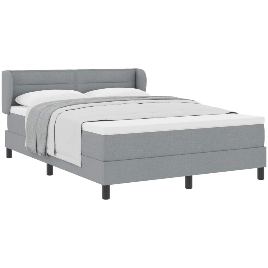 vidaXL - Boxspring - bed - met - hoofdeinde - Lichtgrijs - 140 - x - 190 - cm - Stof afbeelding 1