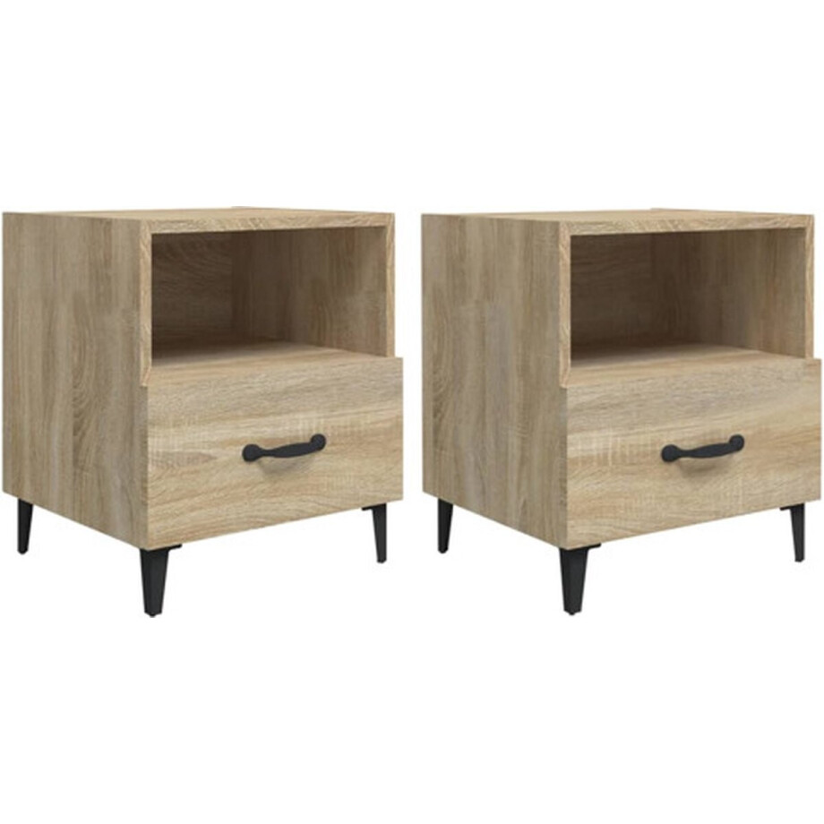 vidaXL - Nachtkastjes - 2 - st - bewerkt - hout - sonoma - eikenkleurig vidaXL - Nachtkastjes - 2 - st - bewerkt - hout - sonoma - eikenkleurig afbeelding 1