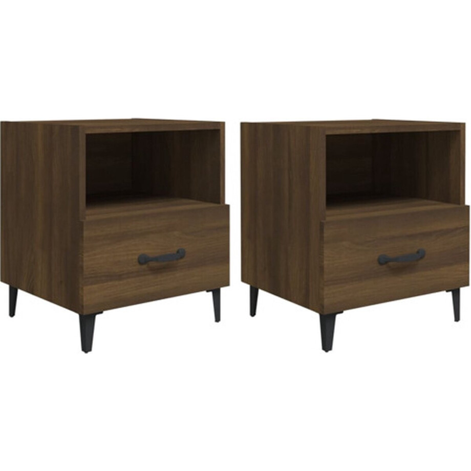 vidaXL - Nachtkastjes - 2 - st - bewerkt - hout - bruin - eikenkleur vidaXL - Nachtkastjes - 2 - st - bewerkt - hout - bruin - eikenkleur afbeelding 1