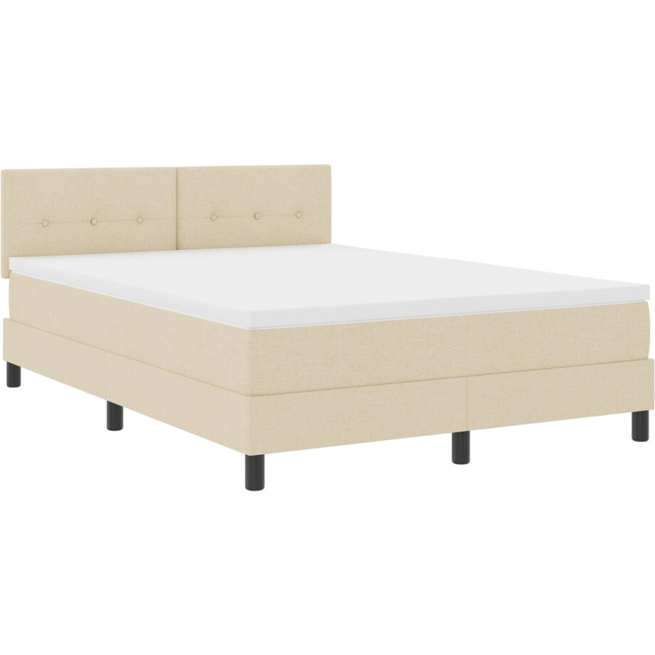 vidaXL - Boxspring - bed - met - hoofdeinde - Crème - 140 - x - 190 - cm - Stof afbeelding 1