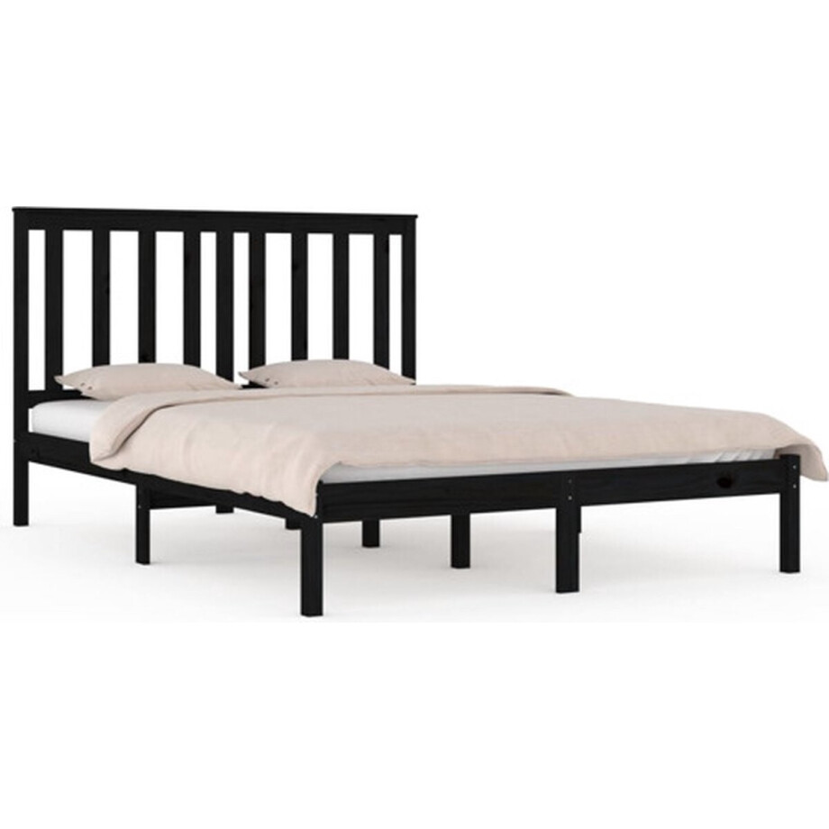 vidaXL - Bedframe - massief - grenenhout - zwart - 200x200 - cm afbeelding 1