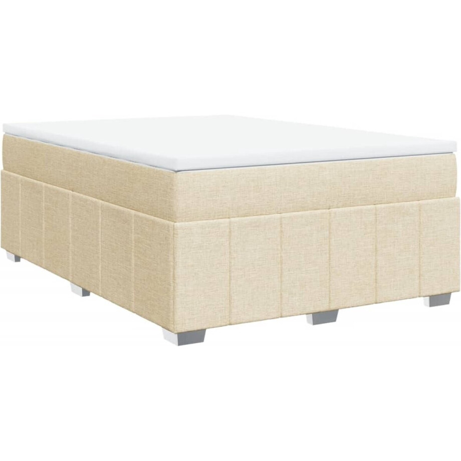 vidaXL - Boxspring - met - matras - stof - crèmekleurig - 140x190 - cm vidaXL - Boxspring - met - matras - stof - crèmekleurig - 140x190 - cm afbeelding 1