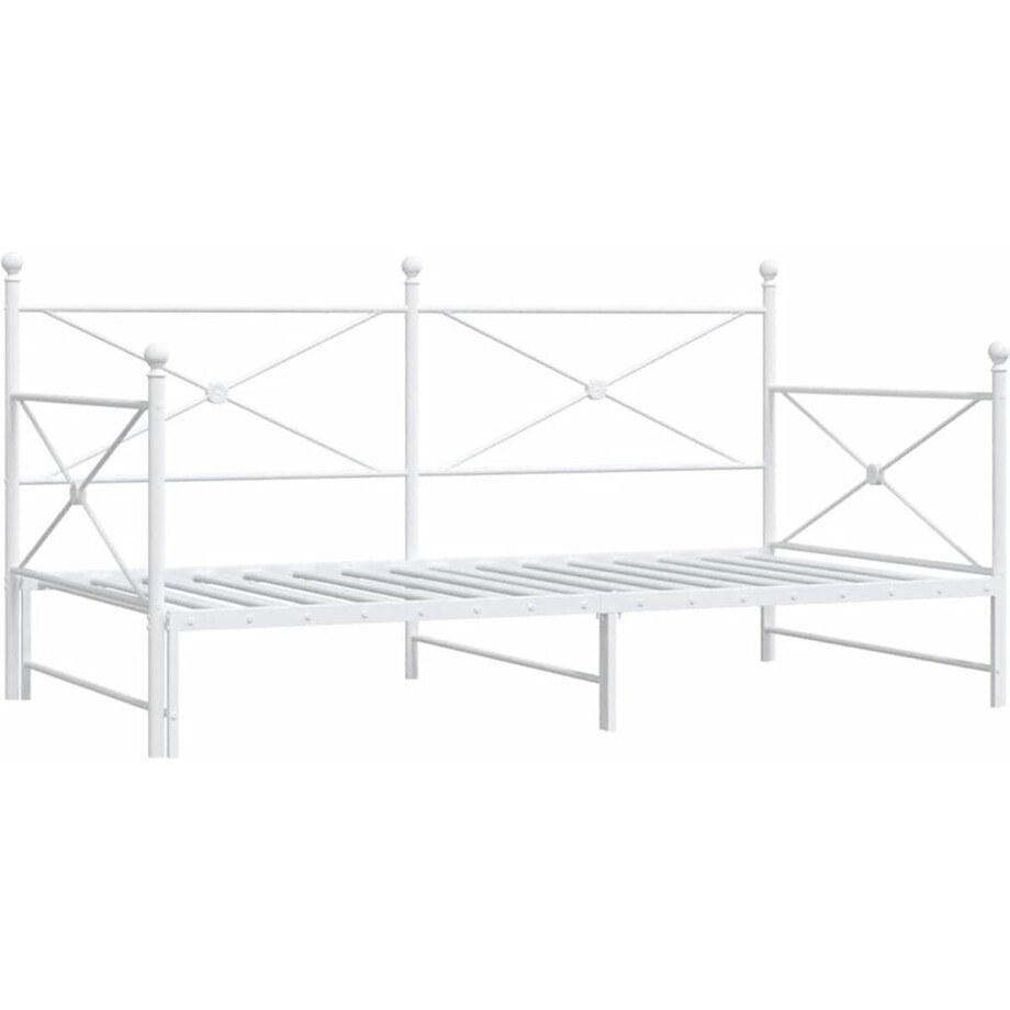 vidaXL - Slaapbank - met - onderschuifbed - zonder - matras - 100x200 - cm - staal - wit vidaXL - Slaapbank - met - onderschuifbed - zonder - matras - 100x200 - cm - staal - wit afbeelding 1