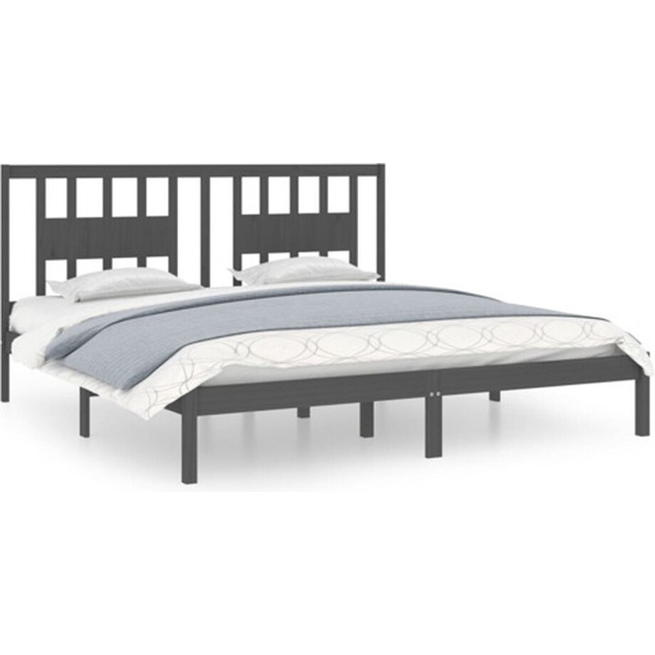 vidaXL - Bedframe - massief - grenenhout - grijs - 200x200 - cm afbeelding 1