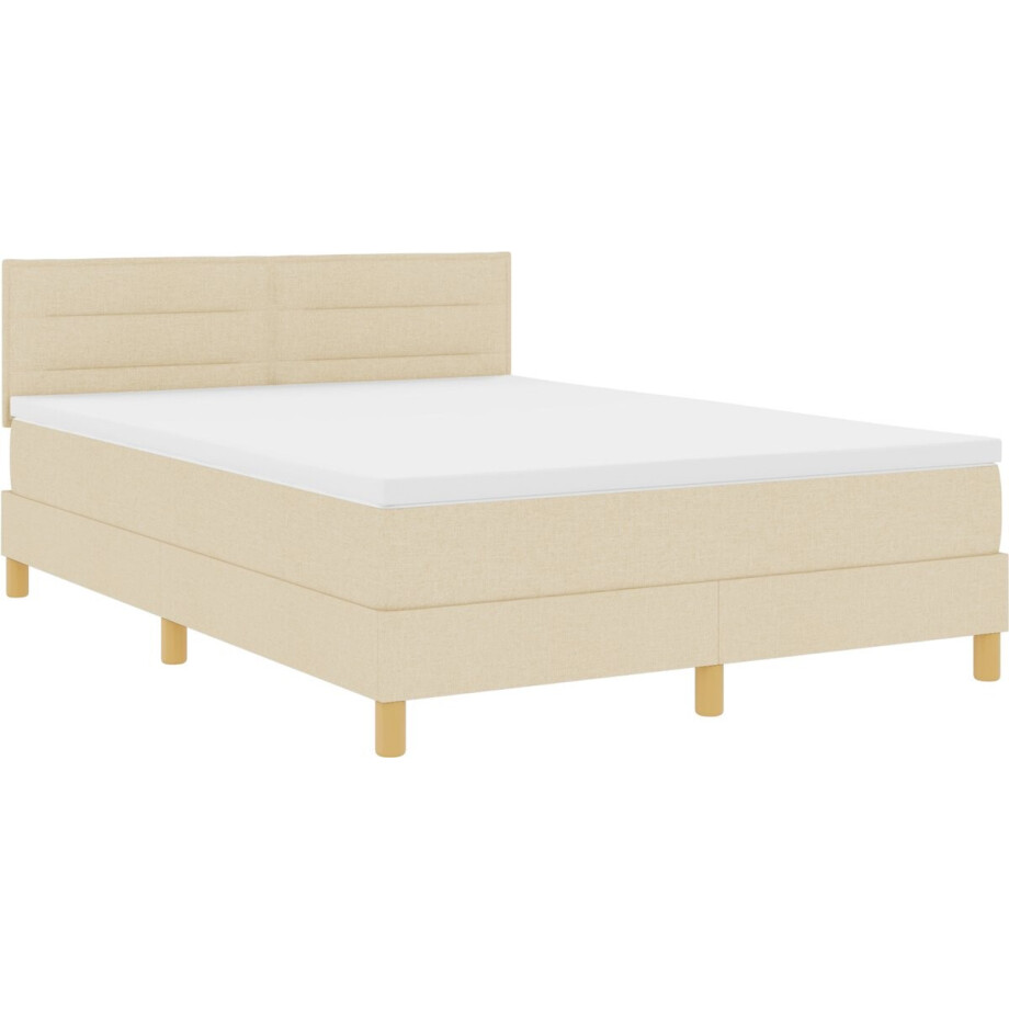 vidaXL - Boxspring - bed - met - kussen - met - hoofdeinde - Crème - 140 - x - 200 - cm - Stof afbeelding 1