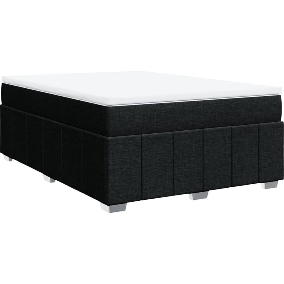 vidaXL - Boxspring - met - matras - stof - zwart - 140x190 - cm afbeelding 1