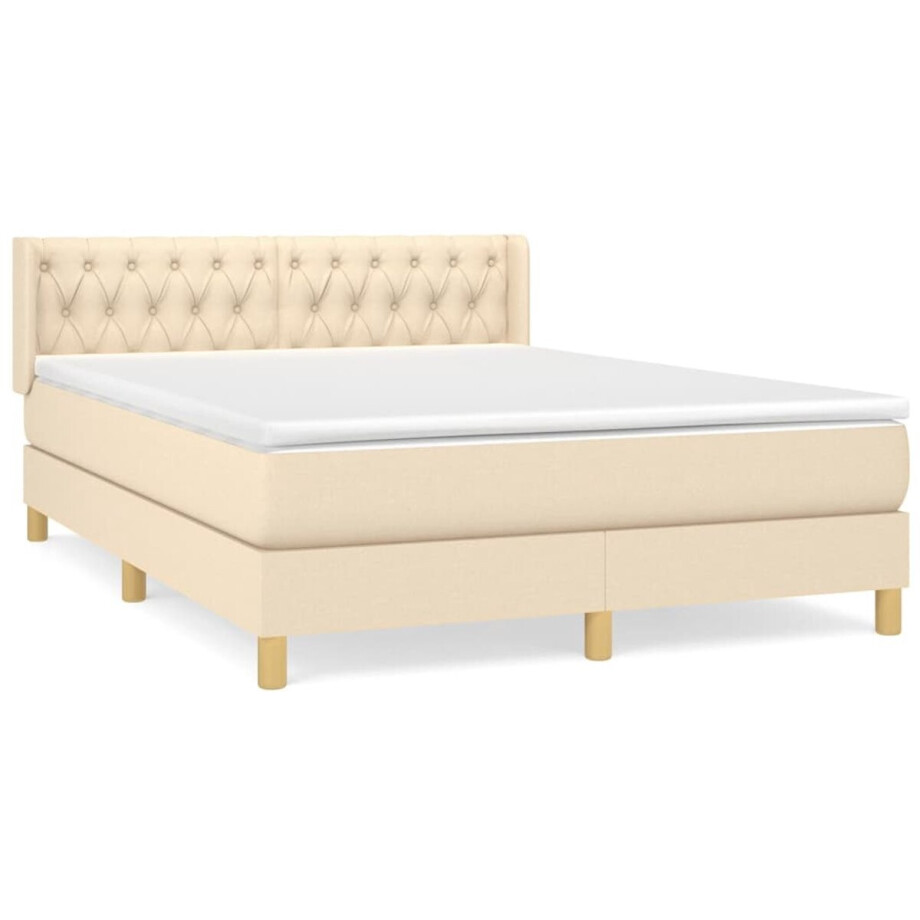vidaXL - Boxspring - met - matras - stof - crèmekleurig - 140x200 - cm afbeelding 1