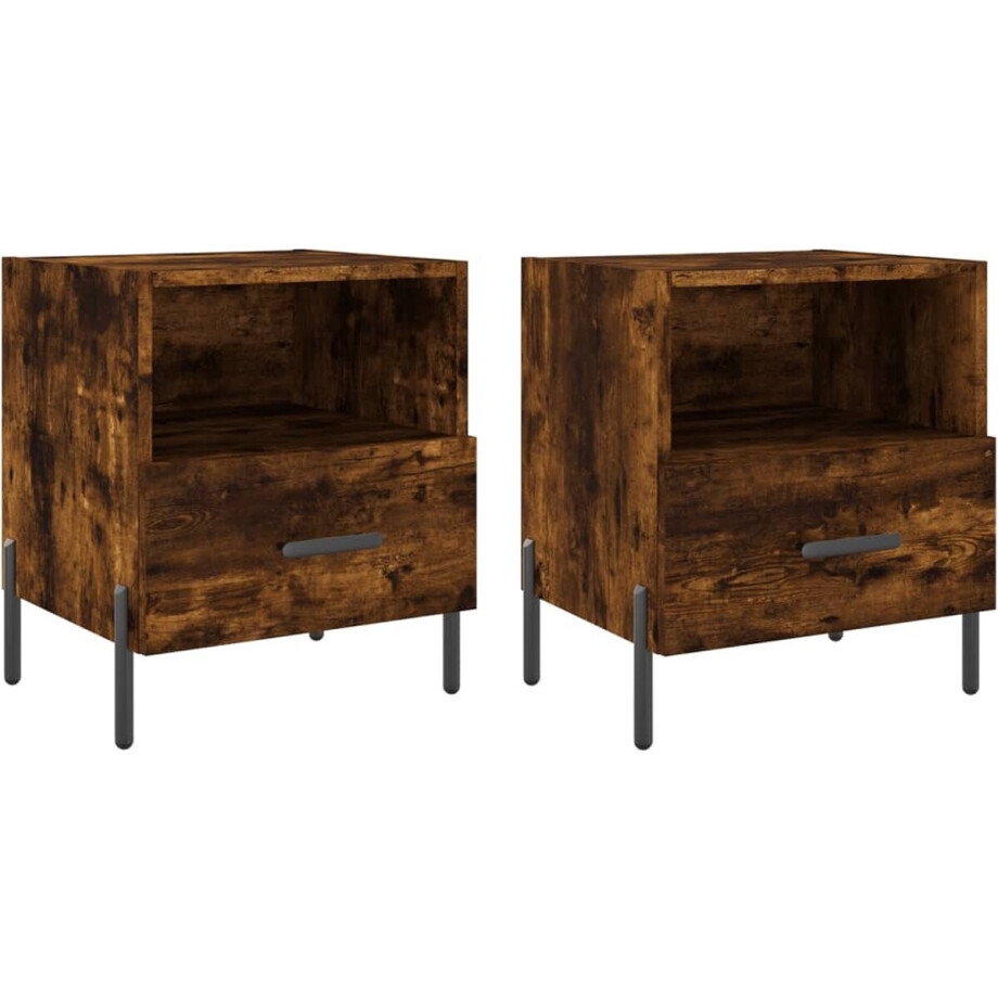 vidaXL Nachtkastjes - Set van 2 - Gerookt Eiken Nachtkastjes - Kastjes - Bijzettafels - Houten Meubels - Slaapkamers afbeelding 1