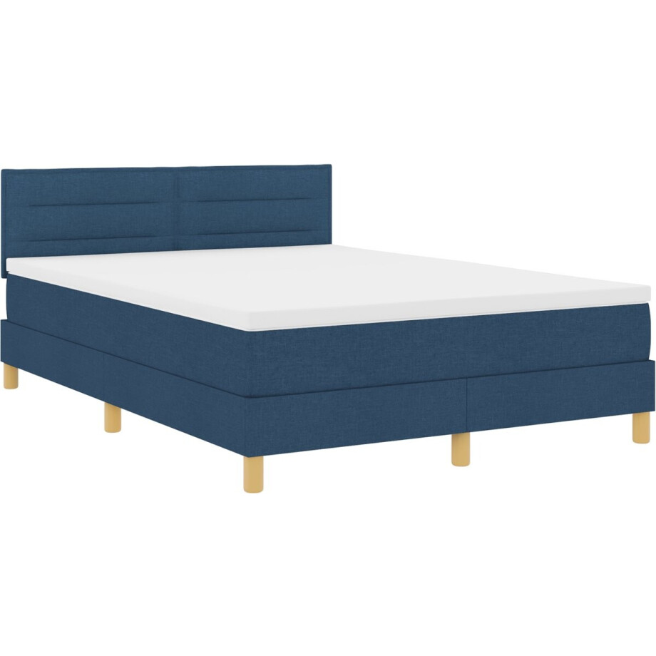 vidaXL - Boxspring - bed - met - matras - met - hoofdeinde - Blauw - 140 - x - 200 - cm - Stof afbeelding 1