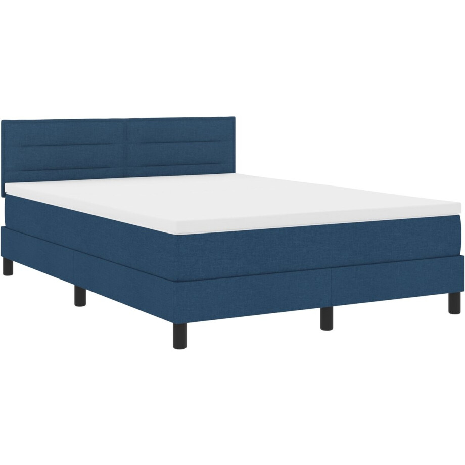 vidaXL - Boxspring - bed - met - hoofdeinde - Blauw - 140 - x - 190 - cm - Stof vidaXL - Boxspring - bed - met - hoofdeinde - Blauw - 140 - x - 190 - cm - Stof afbeelding 1