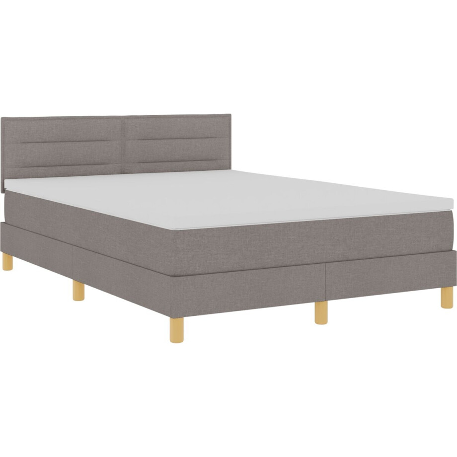 vidaXL - Boxspring - bed - met - kussen - met - hoofdeinde - Taupe - 140 - x - 190 - cm - Stof afbeelding 1