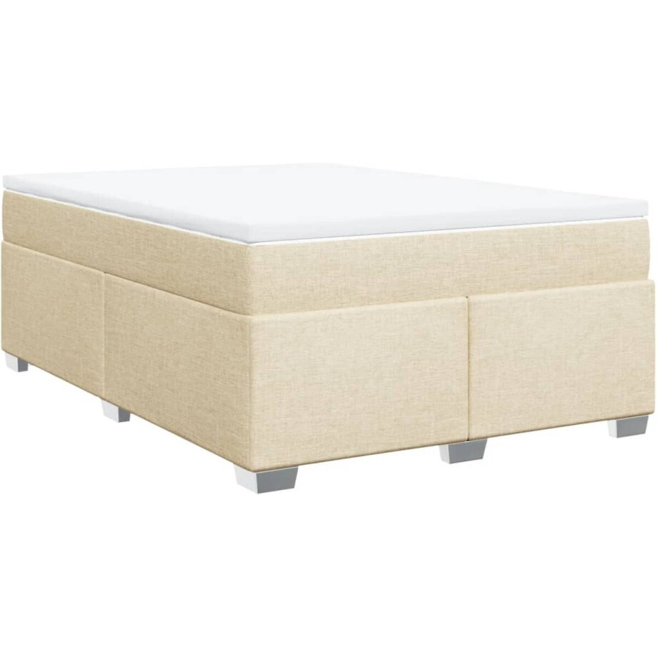 vidaXL - Boxspring - met - matras - stof - crèmekleurig - 140x200 - cm vidaXL - Boxspring - met - matras - stof - crèmekleurig - 140x200 - cm afbeelding 1