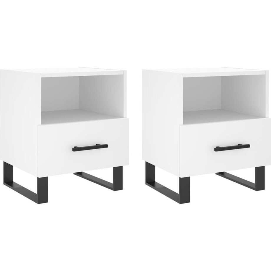 vidaXL Nachtkastjes - 2 stuks - Wit - Bewerkt Hout Nachtkastje - Kast - Slaapkamerinrichting - Meubilair - Witte Kast afbeelding 1