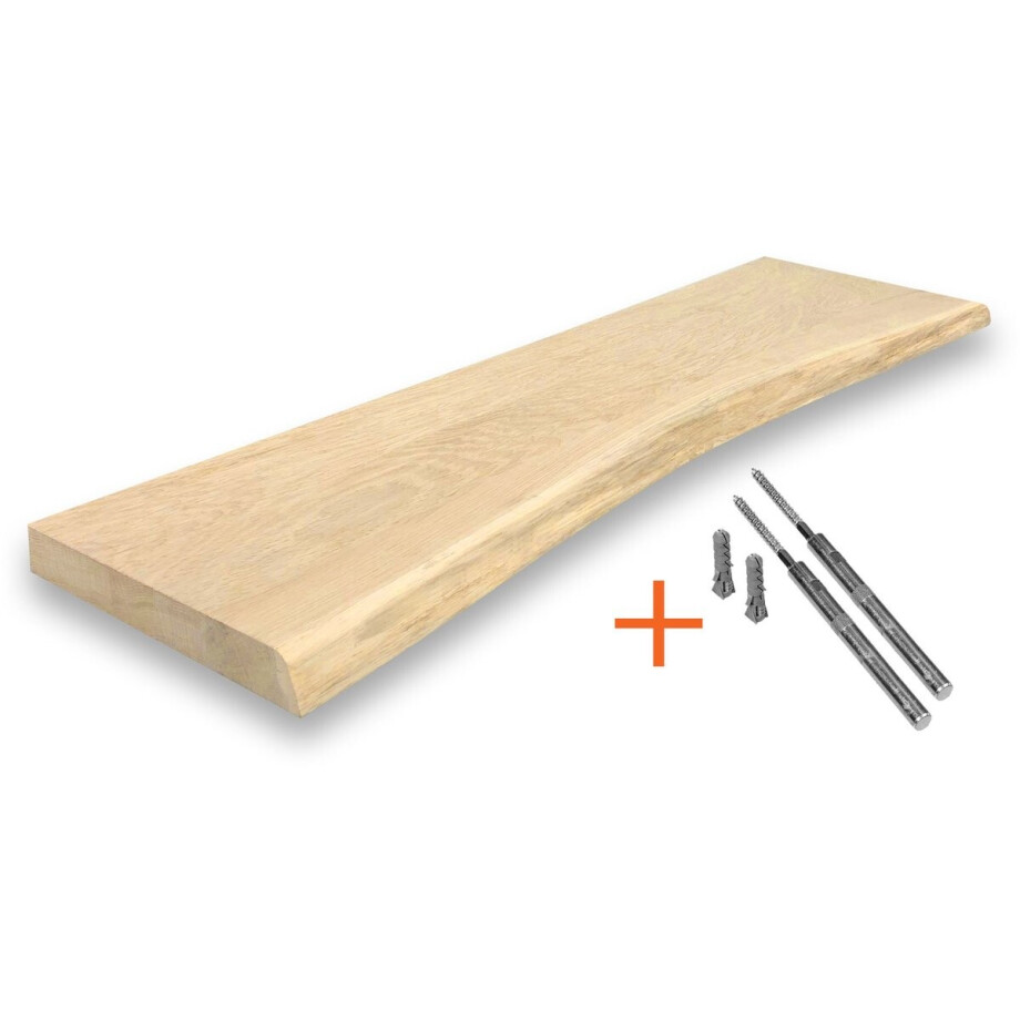 Zwevende Wandplank Eiken - MET BEVESTIGINGSMATERIAAL - Zwevend Wandplankje Hout - Boomstam Effect - 80cm Zwevende Wandplank Eiken - MET BEVESTIGINGSMATERIAAL - Zwevend Wandplankje Hout - Boomstam Effect - 80cm afbeelding 1